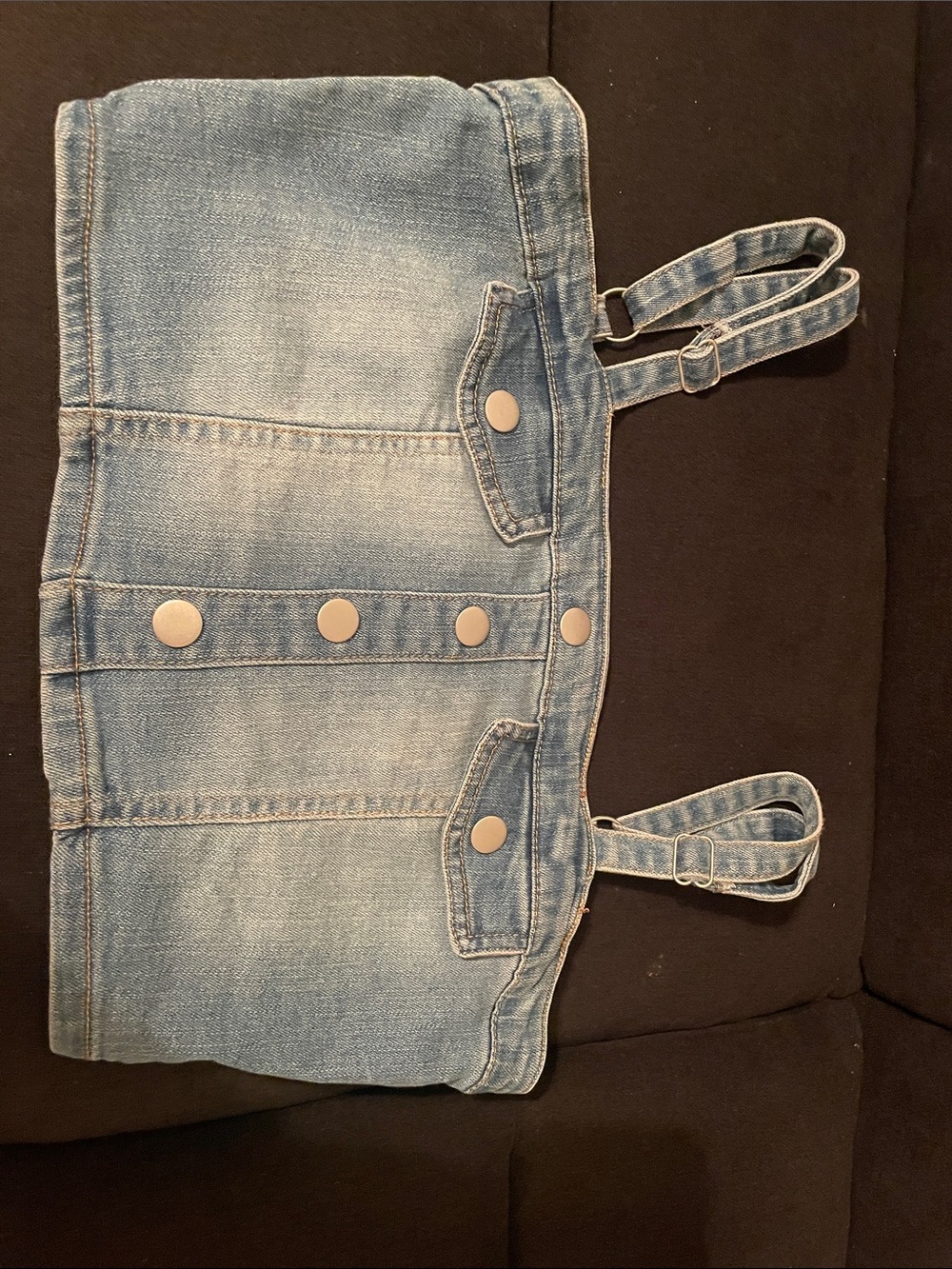 Light Blue Denim Button-Front Crop Top with Adjustable Straps